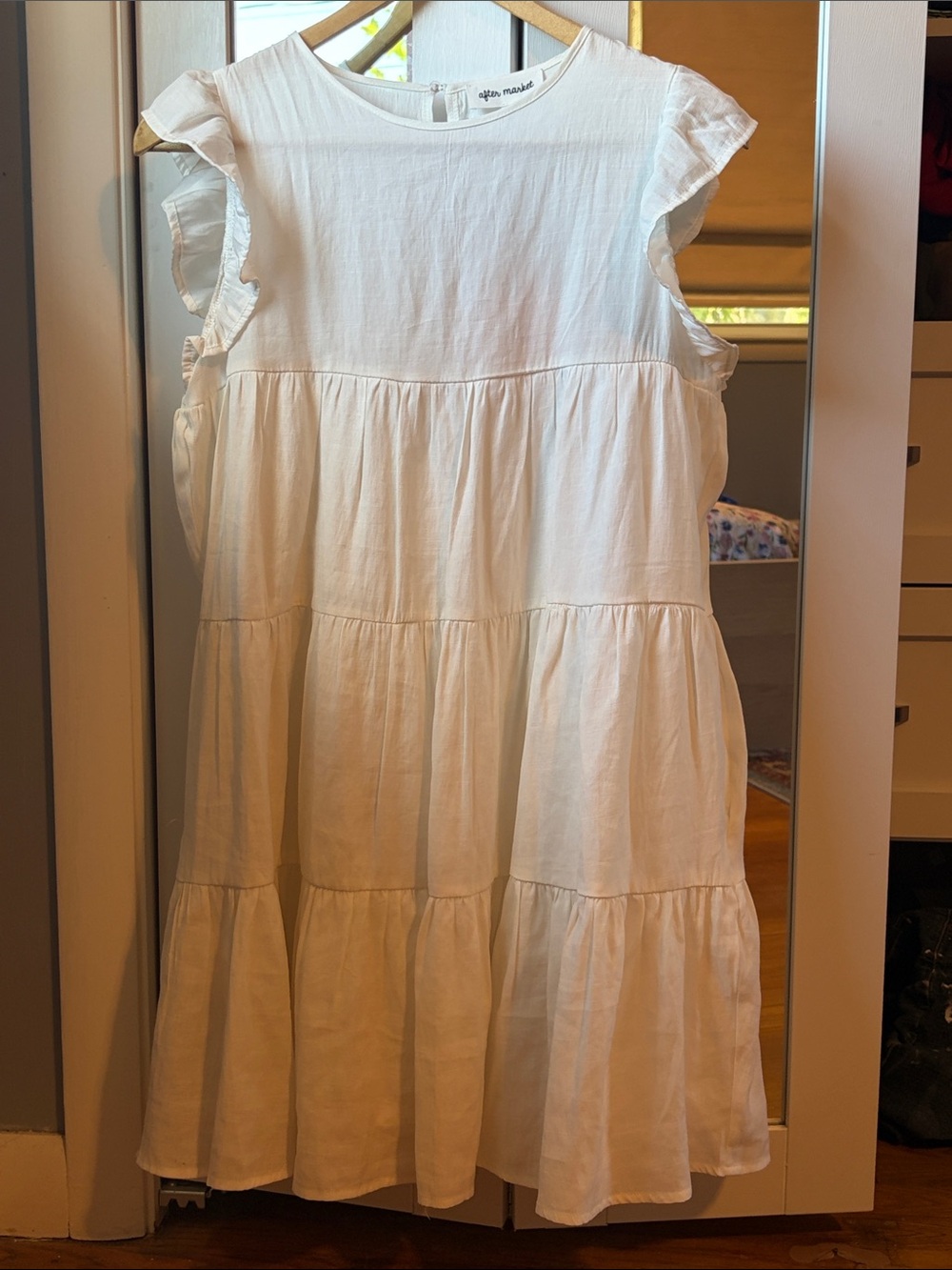After Market Women's White Tiered Midi Dress with Ruffle Sleeves